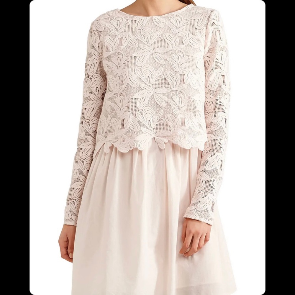 SEE BY CHLOÉ Layered guipure lace and cotton-voile mini dress Size 34